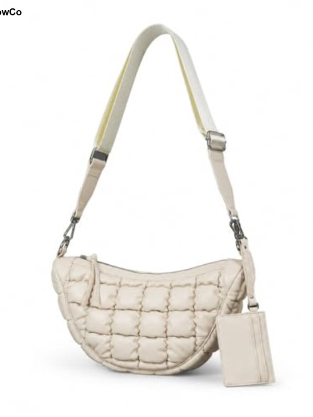 Quilted Faux Leather Crescent Crossbody Bag with Pouch